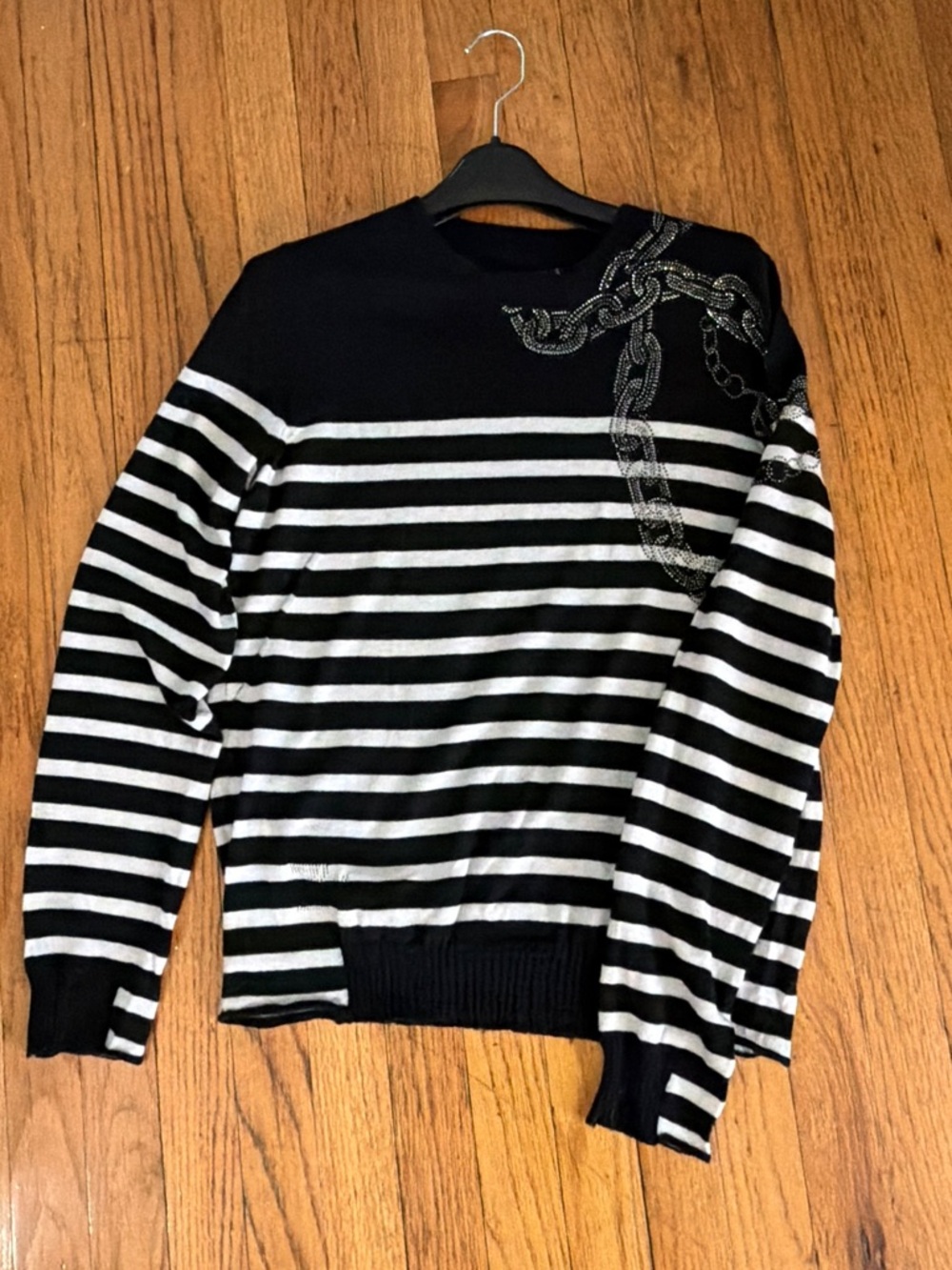 Zadig&Voltaire Black & White Striped Sweater with Chain Accent - Picture 4 of 4